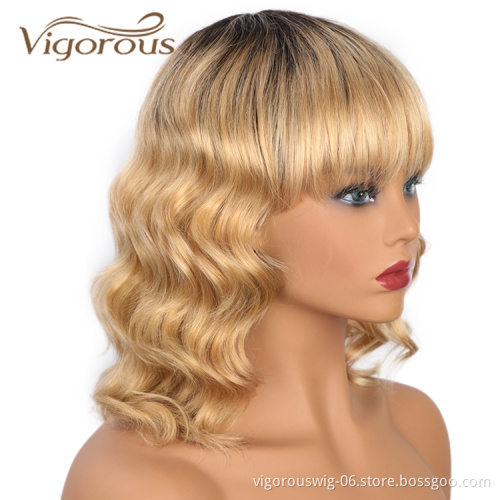 Vendors 150% Density Brazilian Afro Ombre Ombre Bob On Sale Short Curly Real With Bang Machine Wigs Human Hair